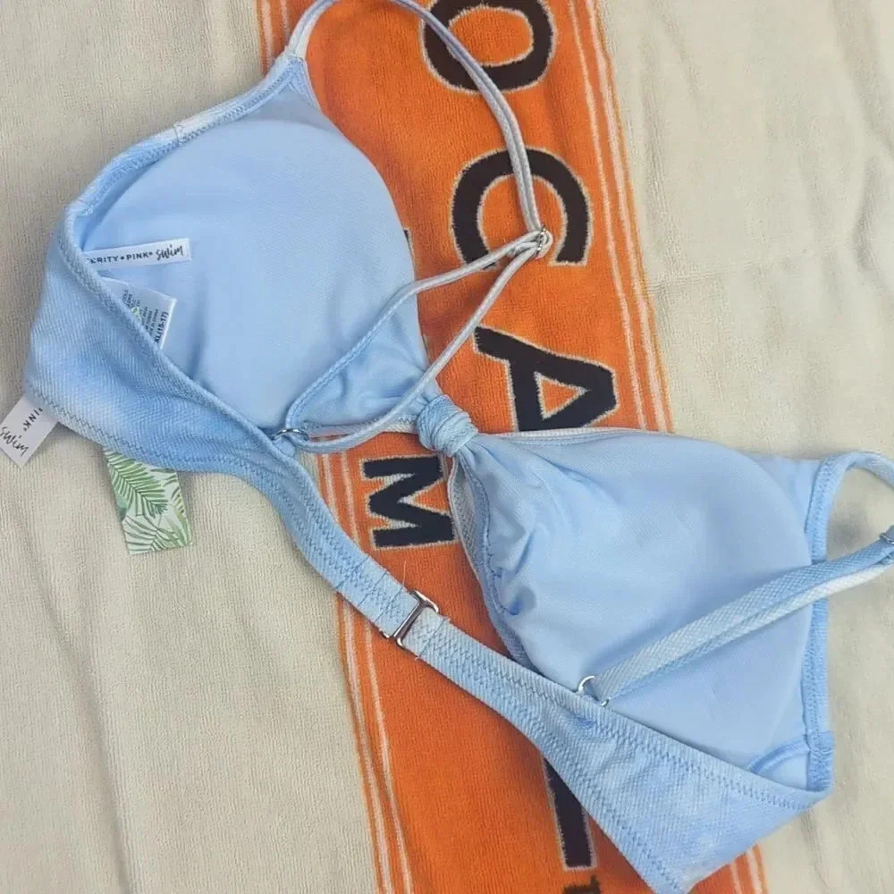 Celebrity Pink Blue & White Tie Dye Bikini Top - Picture 6 of 16